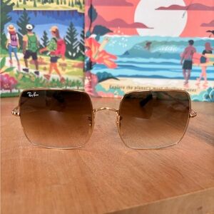 Ray-Ban Gold Frame Sunglasses with Brown Lenses